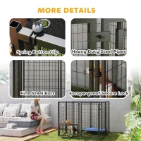 PawHut Outdoor Dog Run with Adjustable & Rotatable Dog Bowls, Sun-Shade Cover, for Small and Medium Dogs, 4.6' x 4.6' x 3.7'(m-7)