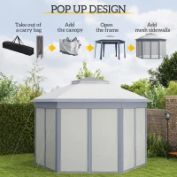Outsunny 13' x 13' Pop Up Gazebo Hexagonal Canopy Shelter with 6 Zippered Mesh Netting for Patio Backyard Garden Wedding Party(m-4)