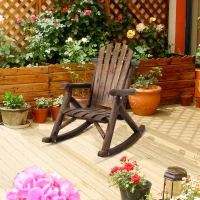 Outsunny Outdoor Wooden Rocking Chair, Single-Person Adirondack Rocking Patio Chair with Rustic High Back, Slatted Seat and Backrest for Indoor, Backyard, Garden, Carbonized(m-10)