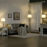 HOMCOM Boho Desk Lamp & Floor Lamps Set of 3, 3 Piece Lamp Set for Living Room, Bedroom, & More, Linen Lampshade, Steel Base, Black(m-2)