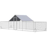 PawHut Chicken Run, 23' x 6.6' Metal Chicken Coop with Waterproof and Anti-UV Cover, Spire Roof, Door, for 12-14 Chickens, Ducks, Rabbits, Sliver(m-11)