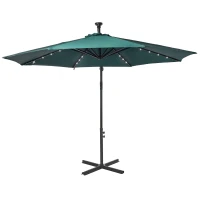 Outsunny 10ft Outdoor Cantilever Umbrella Patio Solor Banana Umbrella with Lights Adjustable Angle for Patio Backyard Dark Green(m-2)