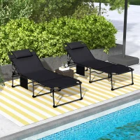 Outsunny 2 Piece Folding Chaise Lounge Pool Chairs with 5-level Reclining Back, Reading Hole, Side Pocket, Black(m-2)