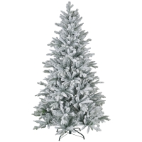 HOMCOM 6ft Artificial Flocked Christmas Tree with Snow Tips, Easy Assembly, Hinged Xmas Tree for Home Office Holiday