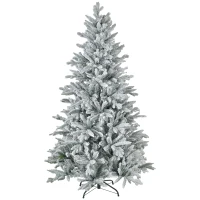 HOMCOM 6ft Artificial Flocked Christmas Tree with Snow Tips, Easy Assembly, Hinged Xmas Tree for Home Office Holiday(m-1)