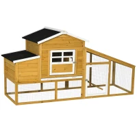 PawHut 79" Wooden Chicken Coop, Outdoor Hen House, Poultry Habitat with Removable Tray, Nesting Box, Run, Ramp(m-11)