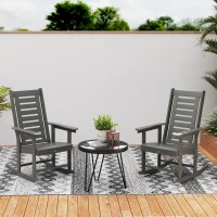 Outsunny 2 Pieces Outdoor Rocking Chairs, HDPE Patio Rockers with 28" High Back, Wide Armrests for Porch Backyard, Dark Gray(m-10)