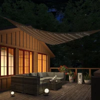 Outsunny 12' x 12' x 12' Triangle Sun Shade Sail with Led Lights, 90% UV Block Outdoor Shade Cloth Sunscreen Canopy for Lawn Patio Garden Yard,(m-8)