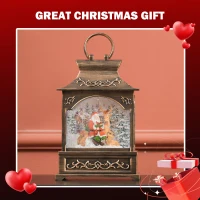 HOMCOM Musical Christmas Snow Globe, Lighted Lantern Snow Globe with Swirling Glitter, Battery Operated Xmas Decoration, Bronze(m-5)