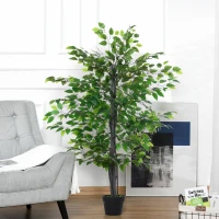 Outsunny 4.75FT Artificial Ficus Tree, Fake Tree with Leaves, Faux Plant in Nursery Pot for Indoor Decoration(m-7)