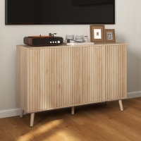 HOMCOM Buffet Cabinet with Storage Modern Fluted Sideboard with Adjustable Shelves Wood Legs for Dining Room Living Room Oak