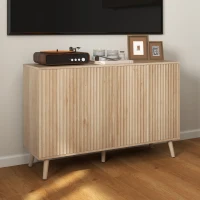 HOMCOM Buffet Cabinet with Storage Modern Fluted Sideboard with Adjustable Shelves Wood Legs for Dining Room Living Room Oak(m-1)