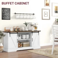 HOMCOM Sideboard with Charging Station, Farmhouse Coffee Bar Cabinet with Sliding Barn Door, TV Stand for TVs Up to 65", White(m-6)
