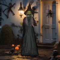 HOMCOM 5.9' Life Size Decoration Animatronic Old Witch Outdoor Halloween, Sound and Motion Activated w/ Light Up Eyes(m-8)