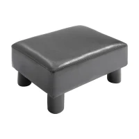 HOMCOM Ottoman Foot Rest, Small Foot Stool with Faux Leather Upholstery, Rectangular Ottoman Footrest with Padded Foam Seat and Plastic Legs, Bright Black(m-11)