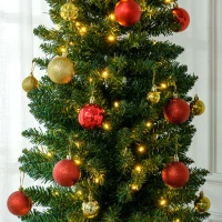 HOMCOM 8ft Pencil Christmas Tree, Slim Artificial Christmas Tree with Realistic Branches and Warm White LED Lights, Green(m-9)