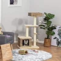 PawHut Cat tree Tower Climbing Kitten Activity Center Furniture with Sisal Scratching Post Rattan Condo Perch Hanging Balls 23.5" x 15.75" x 43"(m-7)