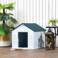 PawHut Plastic Dog House for Medium and Small Dogs, Water Resistant Puppy Shelter Indoor Outdoor with Door, Easy to Assemble, Blue(m-10)