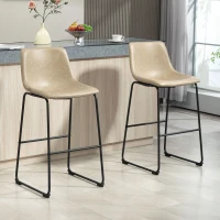 HOMCOM Bar Height Bar Stools Set of 2, Vintage PU Leather Bar Chairs, Kitchen Stools with Footrest for Home Bar, Beige(m-7)