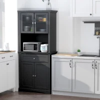 HOMCOM Tall Colonial Style Kitchen Pantry Storage Cabinet W/ Adjustable Shelves Black(m-1)