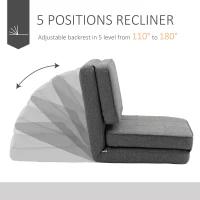 HOMCOM Convertible Flip Chair, Folding Upholstered Floor Sofa, Adjustable Guest Chaise Lounge, Dorm Bed with Metal Frame for Living Room and Bedroom, Dark Gray(m-5)
