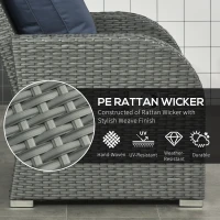 Outsunny Patio Furniture with Cushions, 6 Pieces PE Wicker Patio Sectional Furniture Conversation Set w/ a Three-Seat Sofa, 2 Recliner Chairs, 2 Footstools & Table, Dark Blue(m-6)