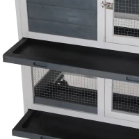 PawHut Wooden Rabbit Hutch Bunny Hutch Elevated Pet House Cage Small Animal Habitat with No Leak Tray Lockable Door Openable Top for Rabbits, Chickens, Ducks, Indoor 57.75" x 18" x 32.5" Gray(m-8)