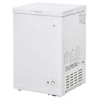 HOMCOM Compact Chest Freezer 3.5 Cubic Feet with Removable Basket Single Door 7 Temperature Setting Drain Hole for Apartment Kitchen Office Cabin White(m-11)