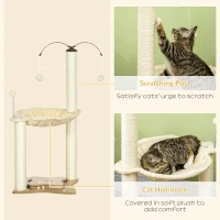 PawHut Small Cat Tree Hammock with Scratching Posts, Elevated Cat Bed with Ball Toys, Cat Hammock Stand for Indoor Cats(m-5)