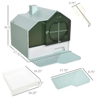 PawHut Hooded Cat Litter Box w/ Litter Mat, Litter Particle Catching, Light Blue(m-3)