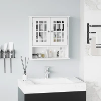 kleankin Modern Wall Mount Bathroom Cabinet, Storage Organizer with 2 Door Cabinet and Open Shelf, White(m-8)