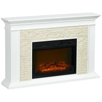 HOMCOM 31.5" Electric Fireplace with Mantel, 1400W Freestanding Fireplace Heater with Remote Control, Overheat Protection, Timer, White(m-1)
