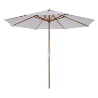 Outsunny 10' x 8' Bamboo Wooden Round Market Patio Sun Umbrella Garden Parasol Outdoor Sunshade Canopy, White(m-11)