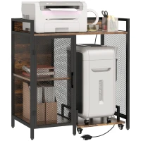 Vinsetto Printer Table with Socket and USB Charging Ports, Printer Stand with CPU Stand and Adjustable Shelf, Rustic Brown(m-11)