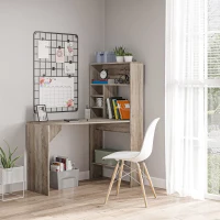 ​HOMCOM Nordic Style Computer Desk with Hutch and Storage Shelves PC Laptop Writing Table Home Office Workstation, Grey(m-10)