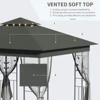 Outsunny 10'x10' Soft-top Steel Patio Gazebo Outdoor Sun Shelter with 2-Tier Polyester Roof, Curtain Sidewalls, Grey(m-4)