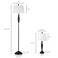 HOMCOM Boho Desk Lamp & Floor Lamps Set of 3, 3 Piece Lamp Set for Living Room, Bedroom, & More, Linen Lampshade, Steel Base, Black(m-3)