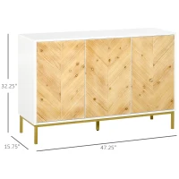 HOMCOM 3 Door Sideboard Buffet Cabinet, Coffee Bar Cabinet with Chevron Pattern, Adjustable Shelf and Metal Legs, Natural Wood(m-3)