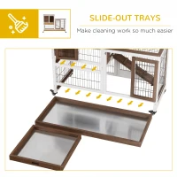 PawHut Wooden Rabbit Hutch Elevated Bunny Cage Indoor Small Animal Habitat with Enclosed Run with Wheels, Ramp, Removable Tray for Rabbits, Chickens, Ducks, Guinea Pigs, Brown(m-6)