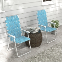 Outsunny Set of 2 Folding Patio Chairs, Classic Portable Chair Set, Outside Chairs with Armrests for Camping, Garden, Pool, Beach, Backyard, Blue