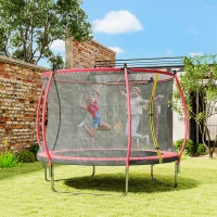 Soozier 10ft Outdoor Trampoline with Net Enclosure, Curved Poles and Safety Pad, ASTM Approved, Red(m-10)