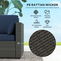 Outsunny Patio Couch PE Wicker Deep Seating Outdoor Sofa with Removable Cushions, 3 Seater Rattan Sofa, Outdoor Furniture for Balcony, Deck, Garden and Poolside, Navy Blue(m-4)