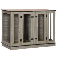 PawHut Furniture Style Dog Crate with Removable Divider, Dog Crate Side End Table Indoor with Double Doors, for Small to Large Dogs, 47" x 23.5" x 35", Dark Walnut(m-1)