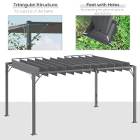 Outsunny 12.8' x 9.7' Outdoor Pergola with Retractable Roof, Aluminium Louvered Pergola Canopy Gazebo for Lawn Garden Patio, Grey(m-6)