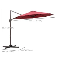 Outsunny 10ft Cantilever Patio Umbrella with 360° Rotation, Crank & Cross Base for Garden Deck Pool Backyard, Wine Red(m-3)