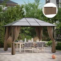 Outsunny 10' x 12' Universal Gazebo Sidewall Set with 4 Panels, Hooks, C-Rings Included for Pergolas & Cabanas, Brown(m-8)