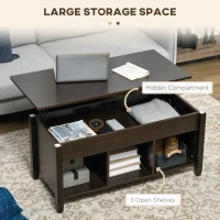 HOMCOM Lift Top Coffee Table, Modern Center Table with Storage Shelves and Hidden Compartment for Living Room, 41" L, Espresso(m-5)