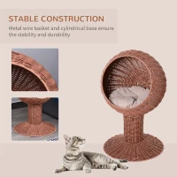PawHut Elevated Cat Bed with Rotatable Egg Chair Pod, Cat Basket Bed with Thick Cushion, Natural Mat Grass Woven Kitty House, Brown(m-4)