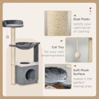 PawHut Cat Tree, Multi-Level Cat Tower with Cat Scratching Post, Perch, Cat Condo, Hammock, Hanging Toy Ball, Grey(m-5)