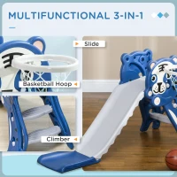 Qaba 3 in 1 Slide for Toddlers, Kids Slide Playset with Basketball Hoop, Climber, for 18-36 Months, Blue(m-4)